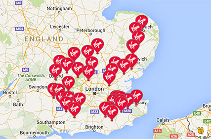 South East Map - Airborne Flights Locations